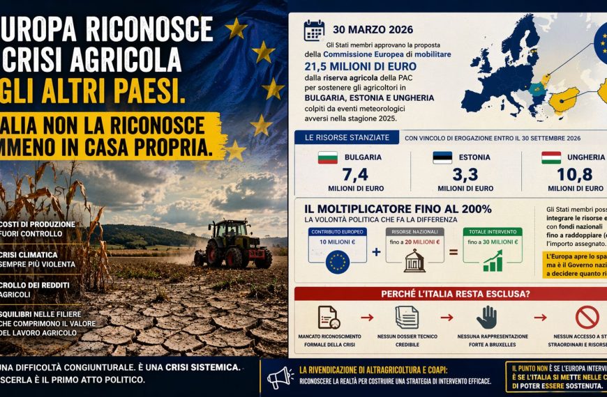 L’Europa riconosce la crisi agricola negli altri Paesi. L’Italia che celebra il Made in Italy non la vede.