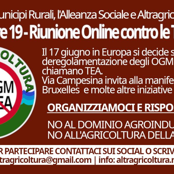 NO NUOVI OGM. Riunione congiunta Altragricoltura, Alleanza Sociale, Rete Municipi Rurali.