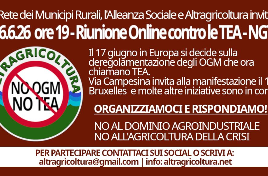NO NUOVI OGM. Riunione congiunta Altragricoltura, Alleanza Sociale, Rete Municipi Rurali.